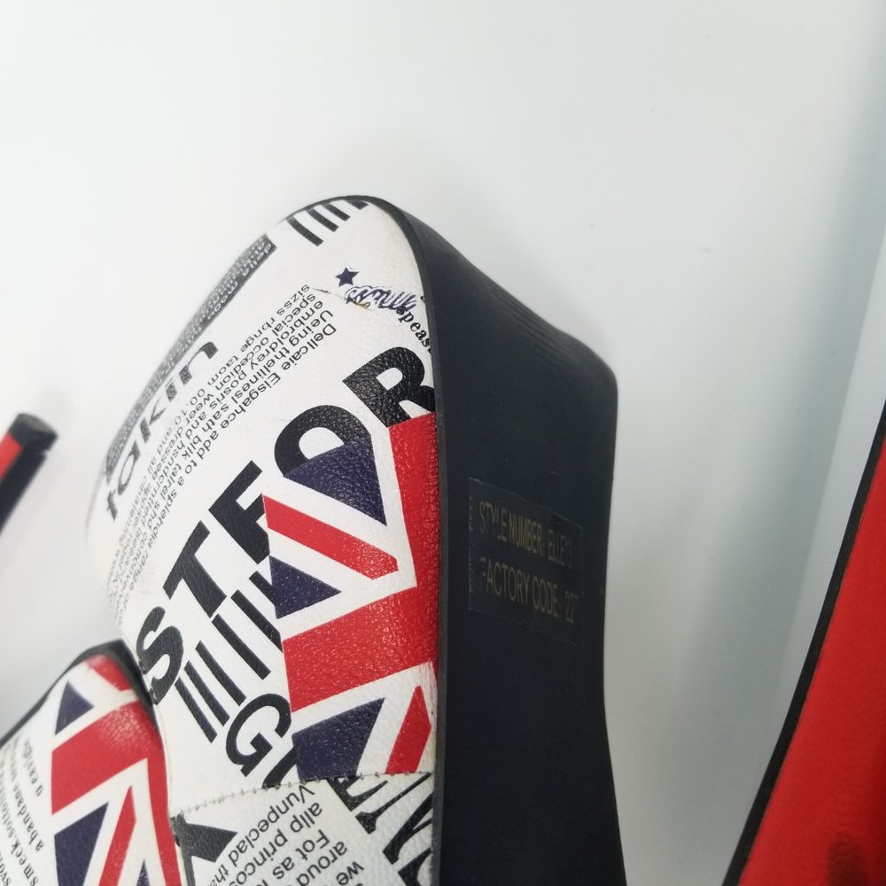 British Flag Newsprint Platform Heels Festival - Picture 5 of 8